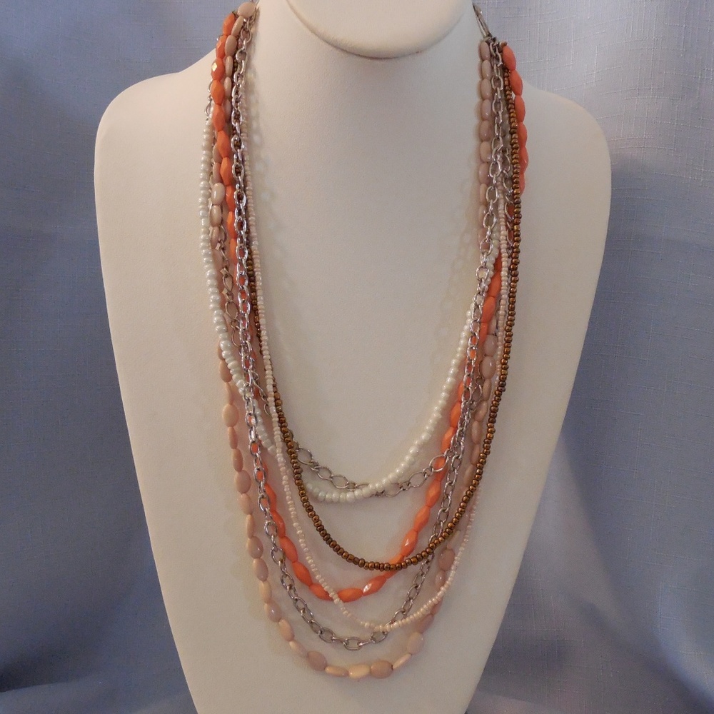 Beautiful Multi-Strand Necklace w Beads & Chains